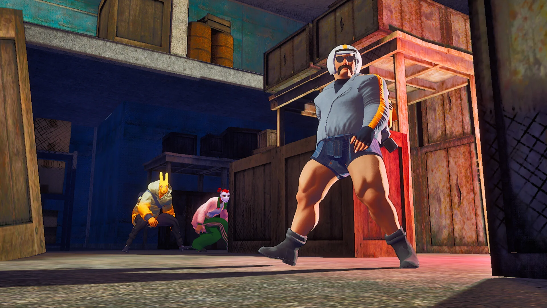 A guard confronting two thieves during a heist